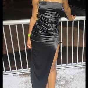 Black satin dress w/ slit